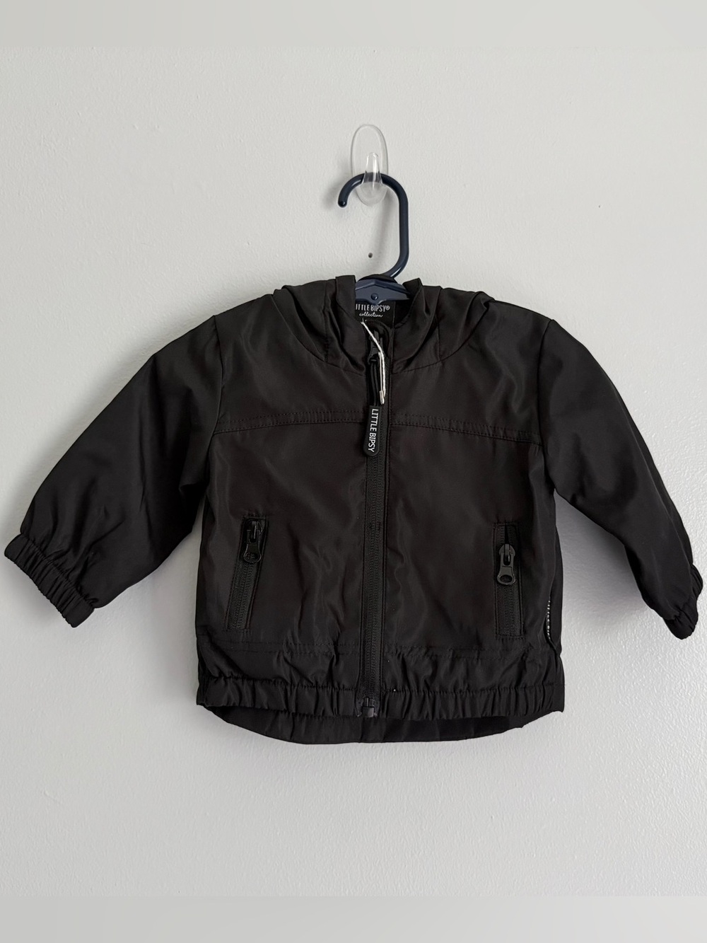 NWT Little Bipsy Black Windbreaker Jacket 0-3M Hooded